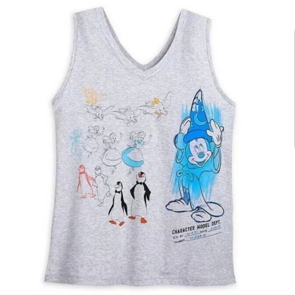 Disney Ink and Paint Mickey Character Sketch Tank Top Grey L - Picture 7 of 7